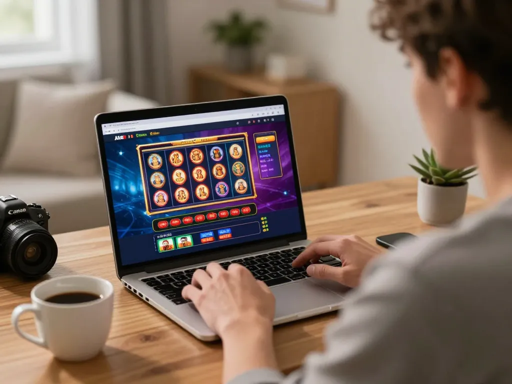Engaged player exploring 包网 features on a laptop at home, showcasing online gambling comfort and strategy