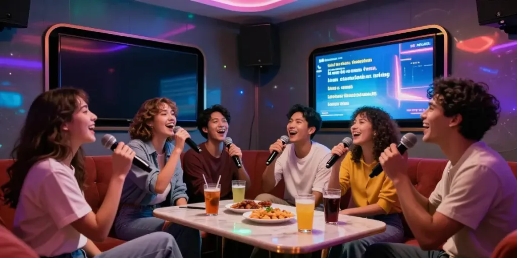 도파민 가라오케에서 친구들과 함께 신나는 시간을 보내는 모습