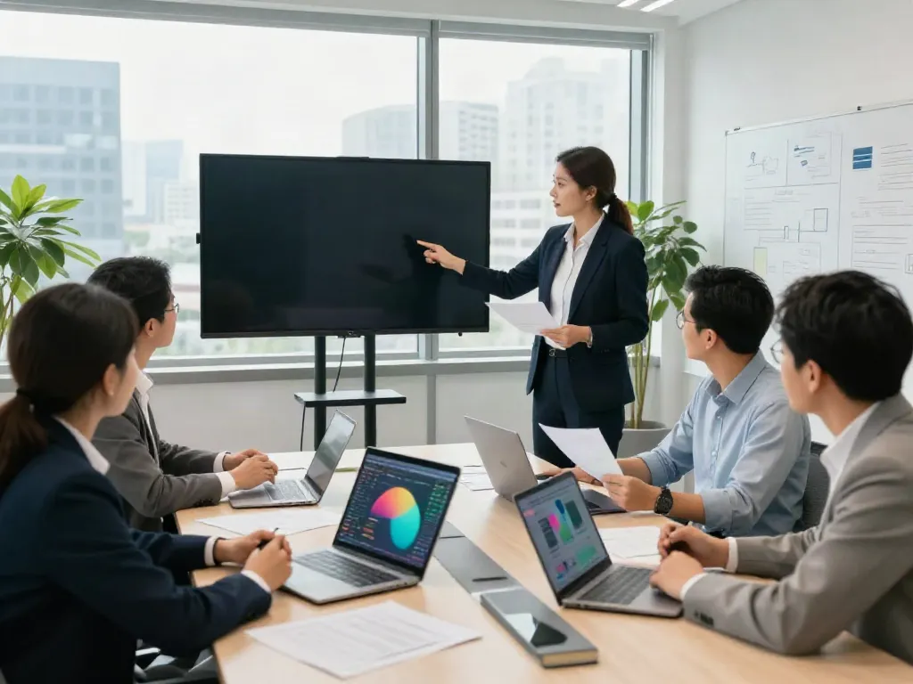 Team collaborating on turnaround and restructuring consulting strategies in a modern office.