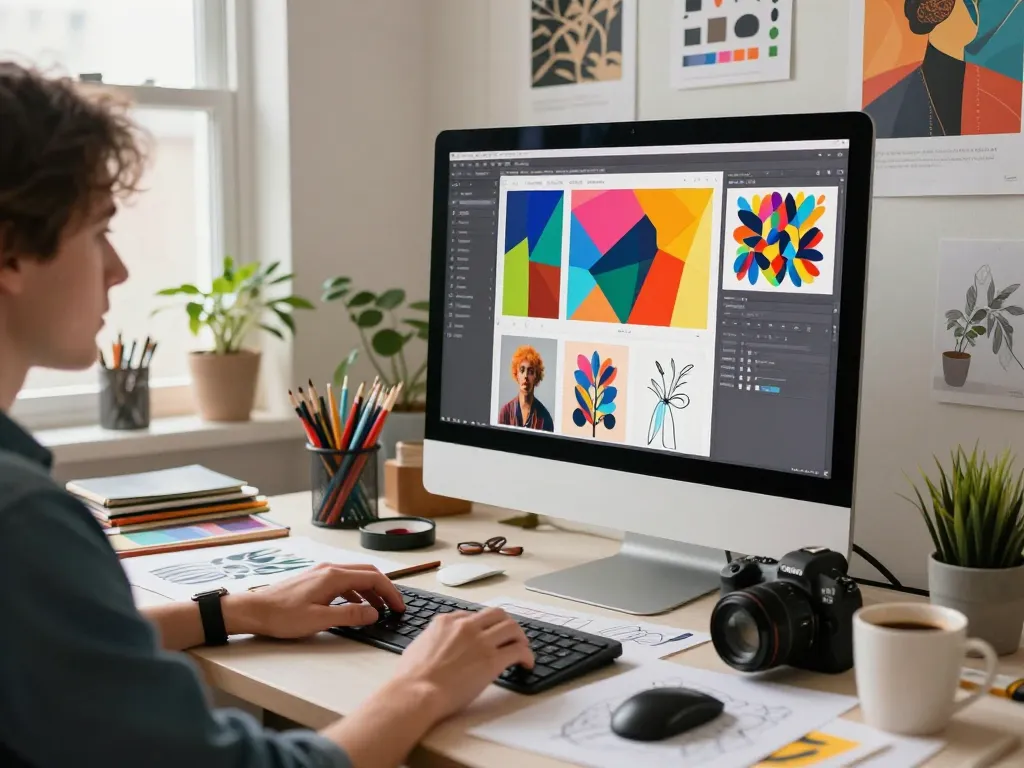 Using an image to prompt generator tool in a creative workspace.