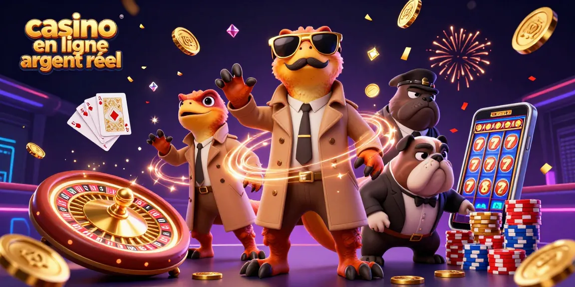 Les raptors en trench coat tentent d'entrer dans un casino en ligne argent réel rempli de jetons et de lumière.