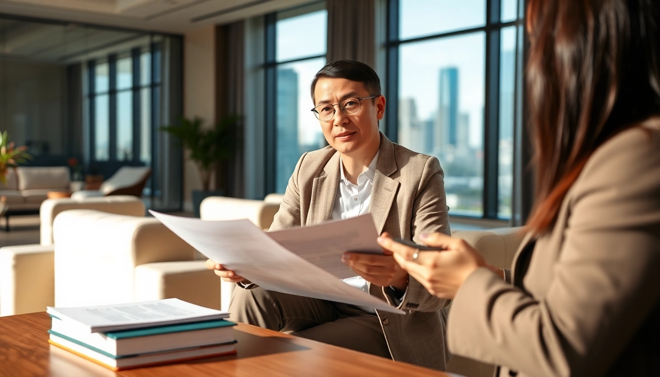 Reviewing Family Law Financial Agreements with a professional advisor in an office.