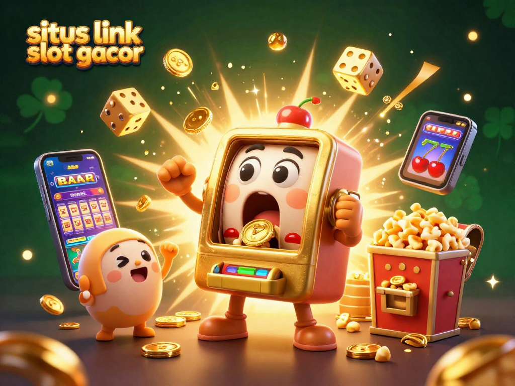 Melihat situs link slot gacor yang menampilkan mesin slot emas ceria meraih jackpot dengan koin melimpah.