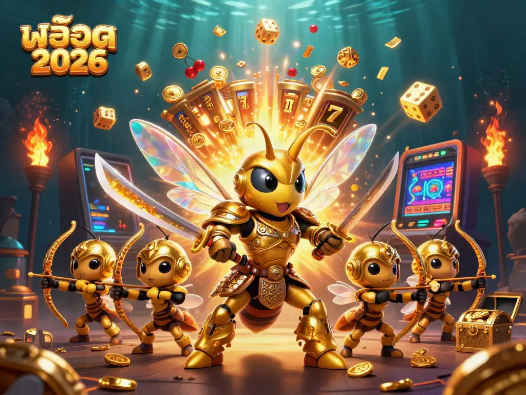 Experience thrilling gameplay with สล็อต 2026, featuring an epic golden hornet samurai and slot machine excitement.