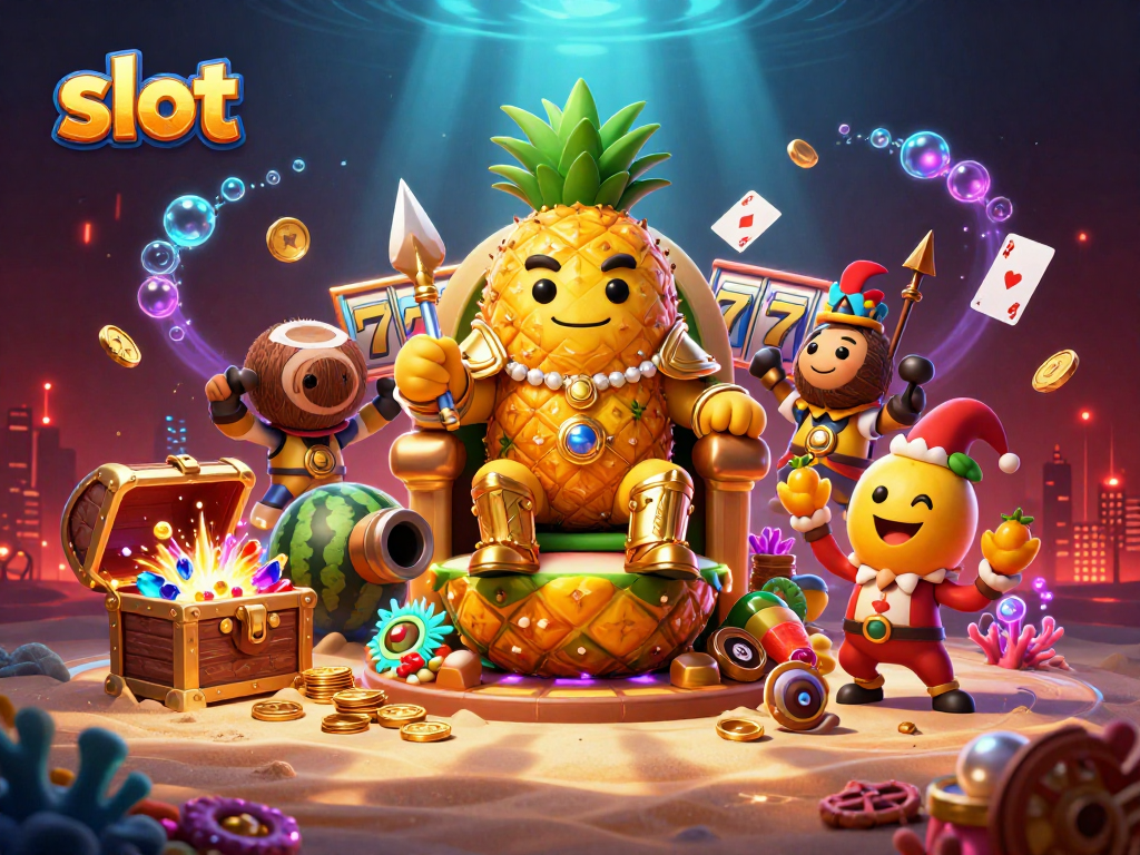 Play slot games and win with engaging strategies on a vibrant casino beach scene.