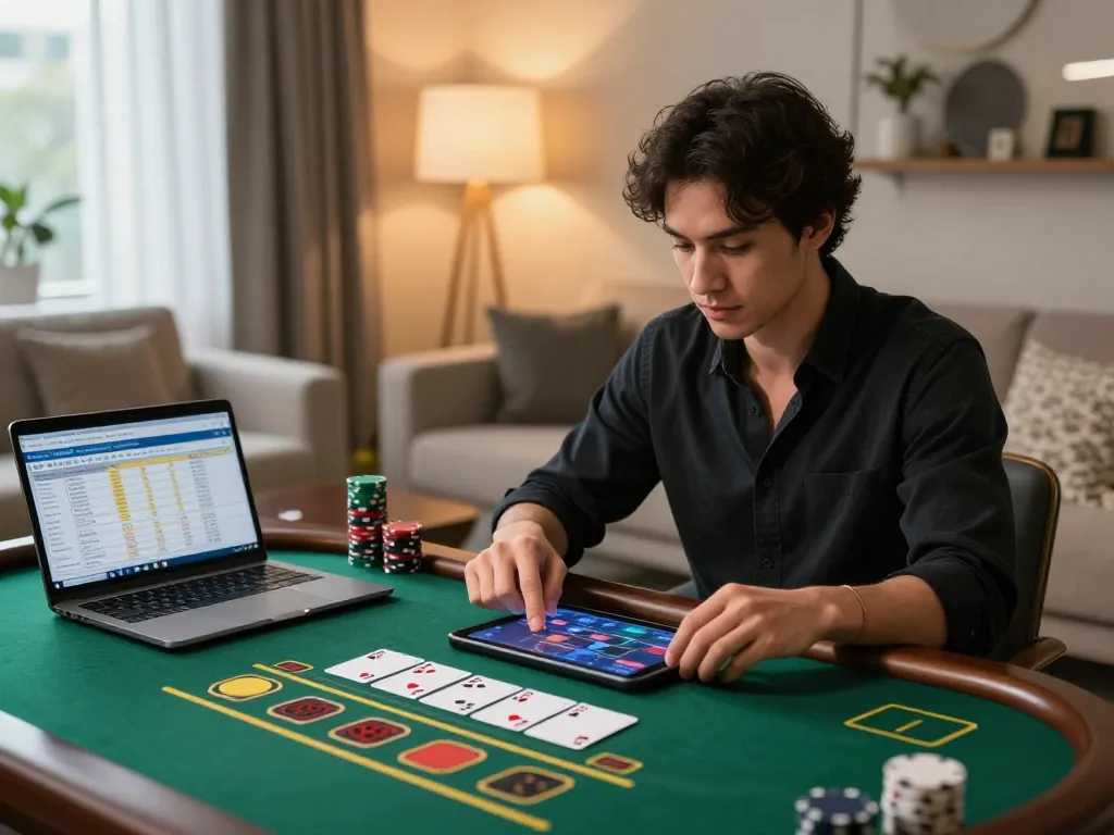 TG88 player strategizing during live dealer blackjack session on tablet in a stylish living room