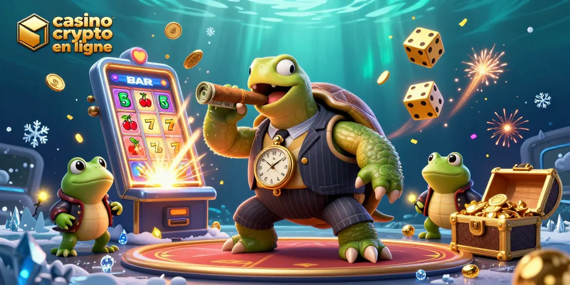 Profitez d'une illustration de casino crypto en ligne avec des personnages originaux et des éléments de jeu attrayants.