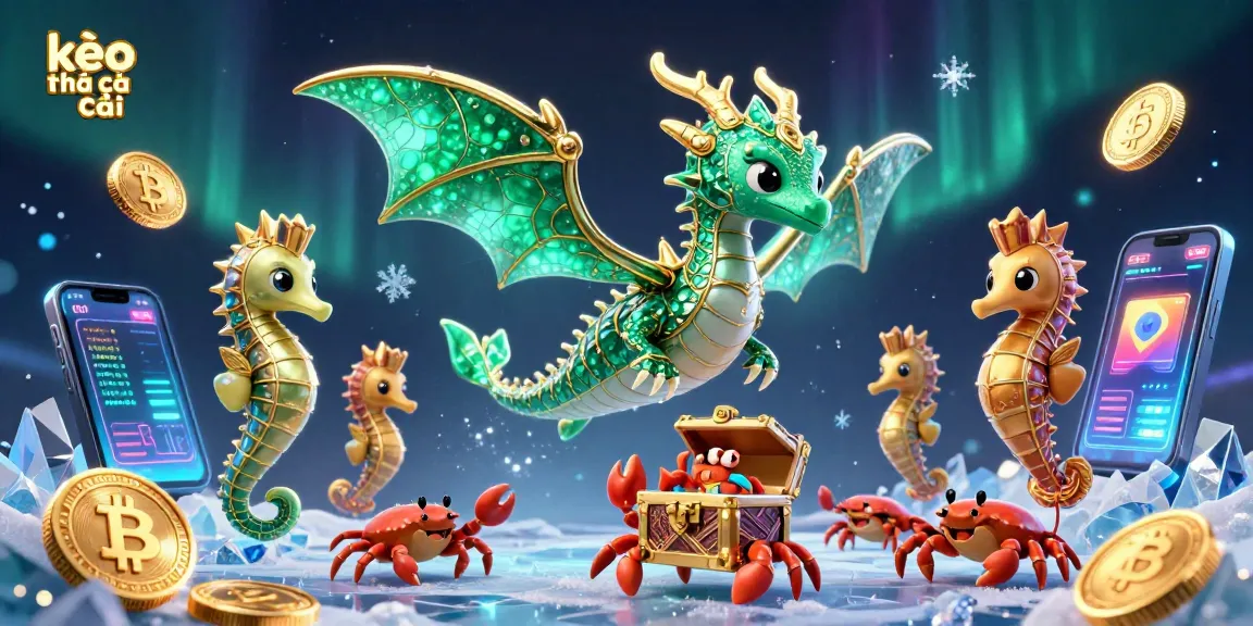 Engage with kèo nhà cái through this vibrant scene showcasing a sea dragon and cryptocurrency elements in a dynamic setting.