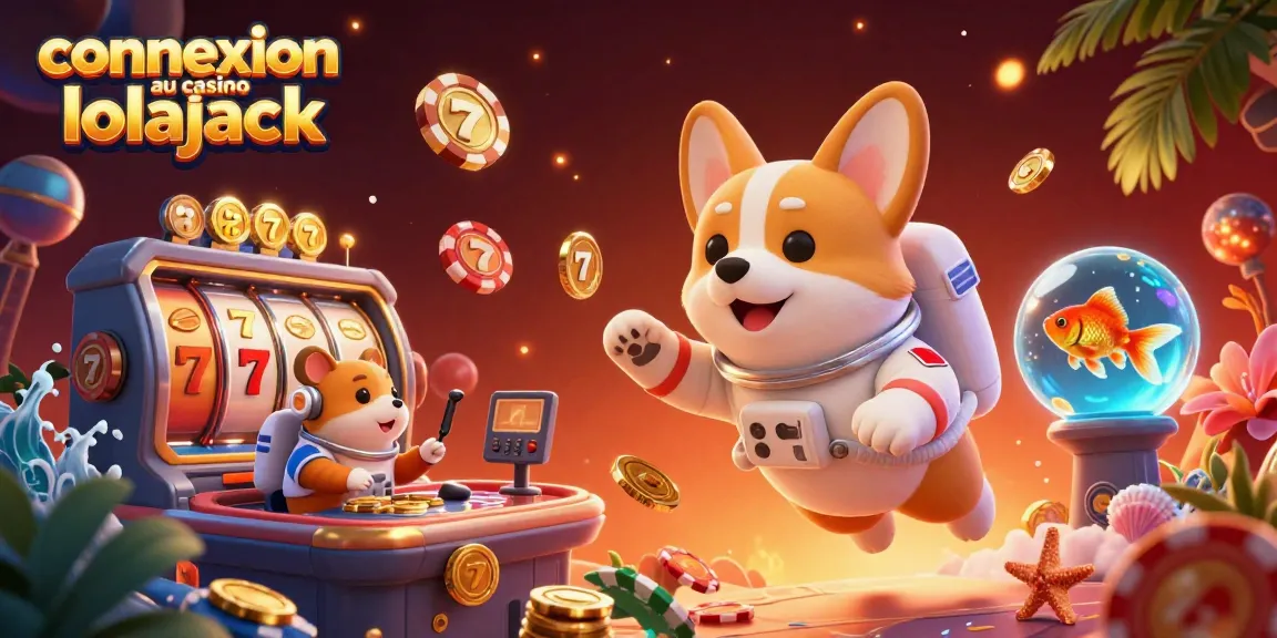 Experience the excitement of connexion au casino lolajack with floating slots, coins, and cheerful characters.