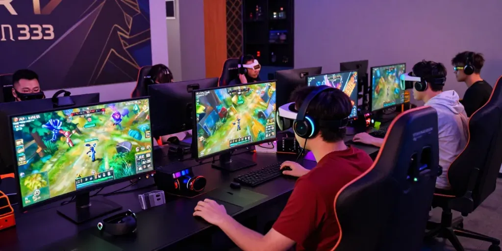 Gamers enjoying seamless gameplay with luxury333 technology in a vibrant, immersive setting.