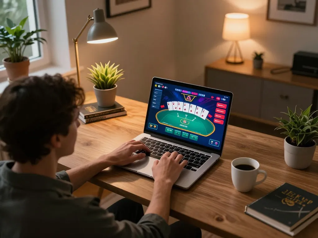 Engaging online poker game experience at RR88 NAVY on a cozy home setup with vibrant screen interface