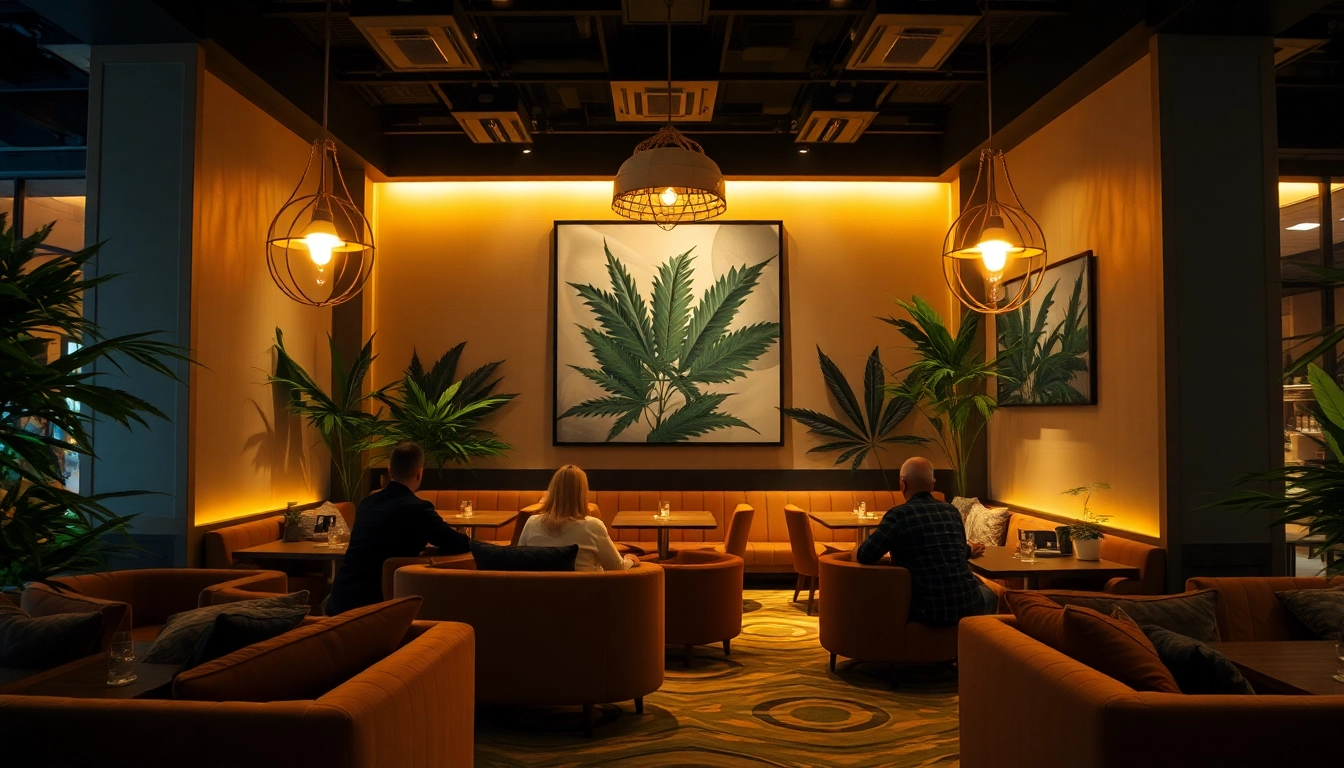 Experience The Corner Cannabis Club Madrid: vibrant lounge with cozy seating and relaxing ambiance.