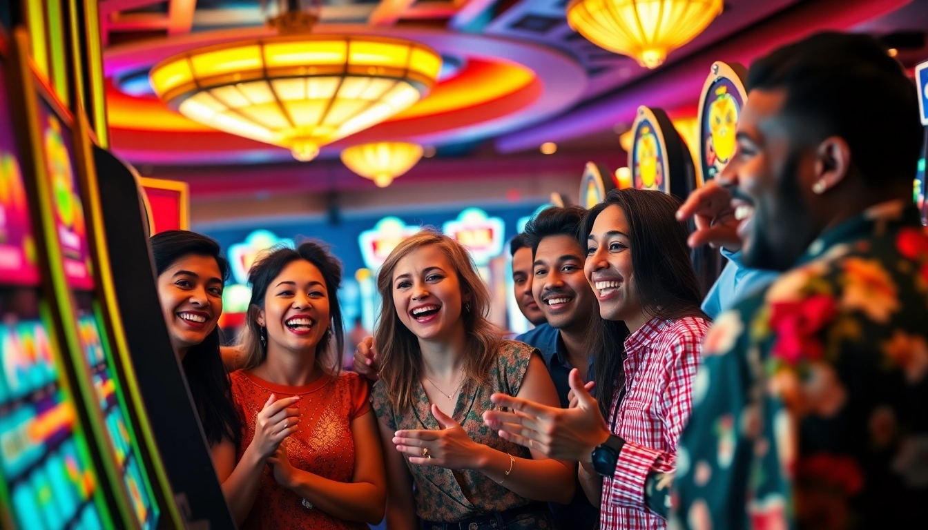 Rayakan kemenangan duniabet slot di mesin kasino dengan wajah ceria dan penuh semangat.