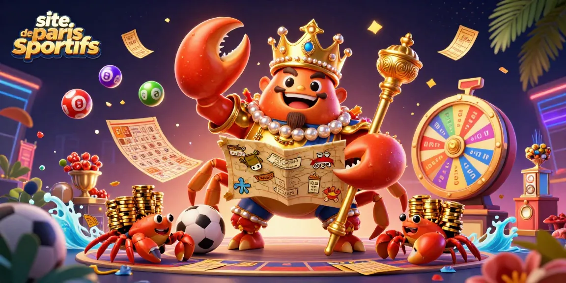 Visualisez le site de paris sportifs avec un crabe doré et des éléments de jeu dynamiques.