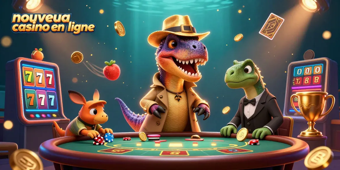 Illustration d'un nouveau casino en ligne avec un vélociraptor dans une ambiance dynamique de jeu.