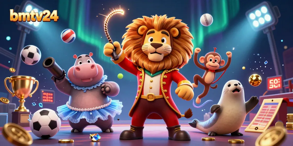 Engage in thrilling bets with bmtv24's vibrant 3D casino scene featuring wild characters.
