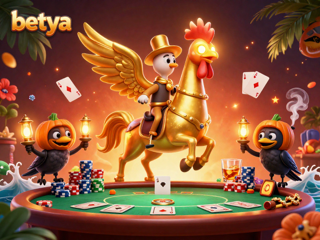 Experience thrilling gameplay with betya in this vibrant casino scene featuring a golden rooster.