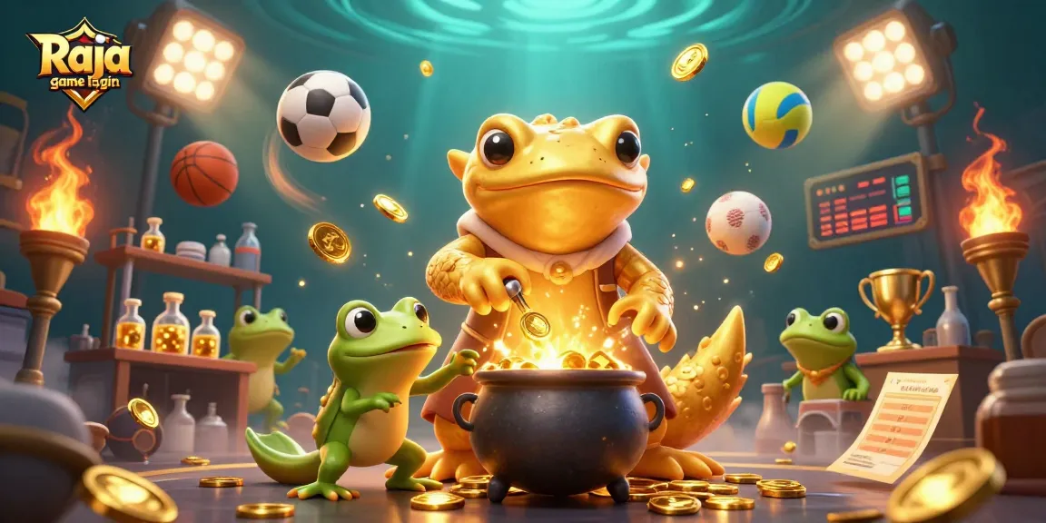 Experience Raja game login with a vibrant casino-themed scene showcasing alchemy and gaming elements.