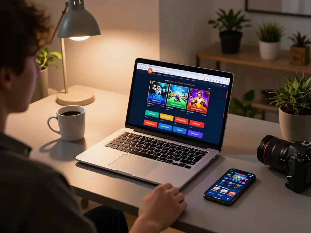 Engaging with da88 online casino games on a stylish gaming setup, showcasing a vibrant and strategic home environment.