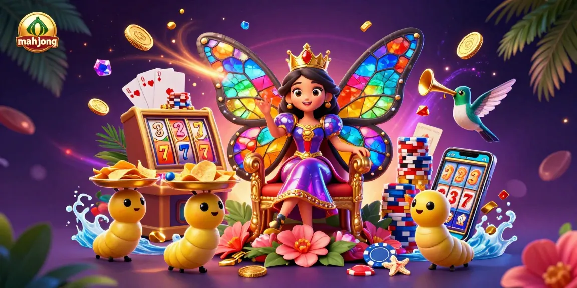 Play mahjong with colorful slot machines and vibrant casino elements in this engaging scene.