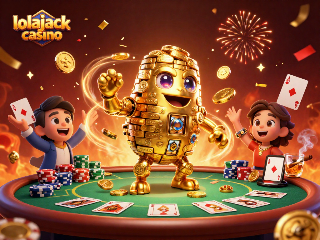 Engage with the excitement of lolajack casino as the golden golem surrounded by poker elements comes to life.