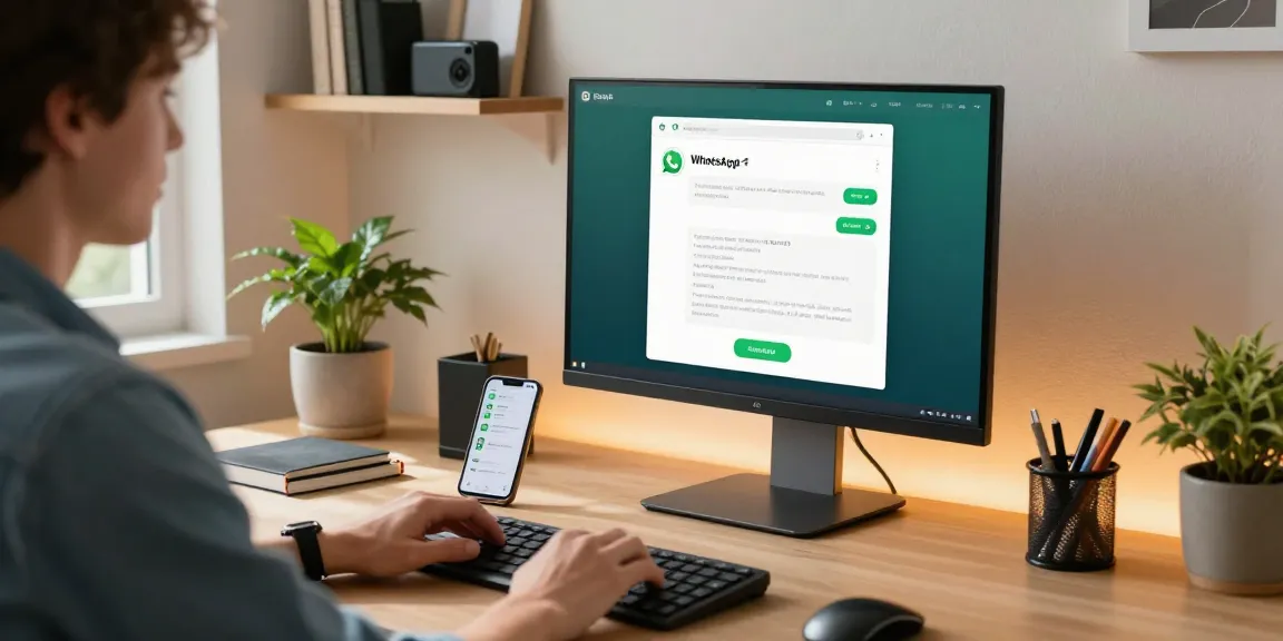 Engaging with WhatsApp網頁版 in a modern home office workspace, reflecting a productive environment.
