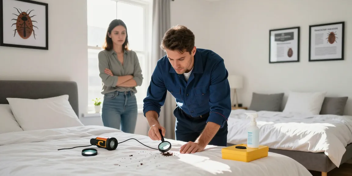 Professional technician inspecting for bed bugs, showcasing effective bed bug pest control techniques in urban bedroom setting.