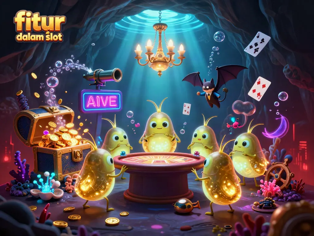 Menangkan fitur bonus dalam slot dengan karakter unik di kasino yang bercahaya di bawah laut.