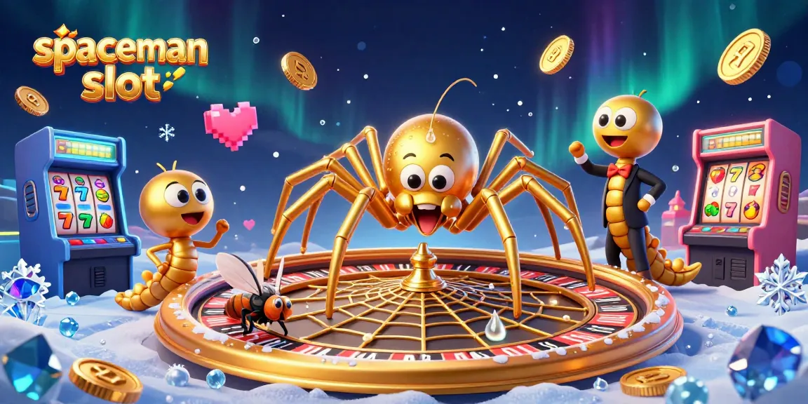 Experience the thrill of spaceman slot as a golden spider spins a roulette web in a vibrant casino scene.