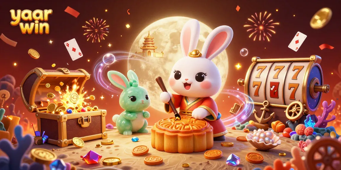Experience the thrill of yaar win with a moon rabbit illustration showcasing exciting slot games and fortune!