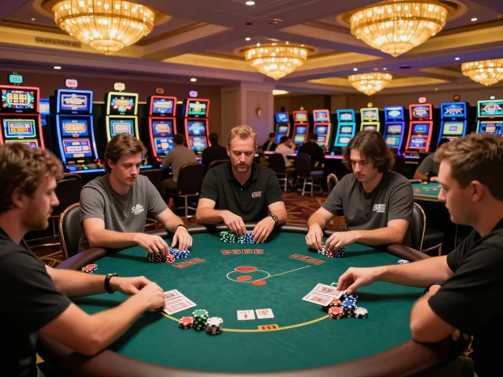 Engaging scene on trang chu 789win displaying an active poker game, players focused and chips in motion.