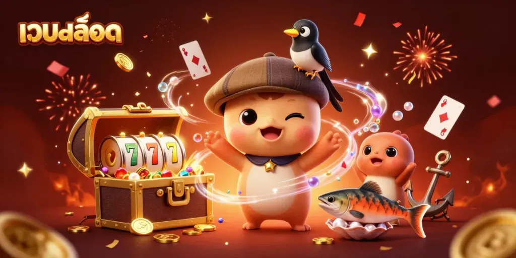 Engage in เว็บสล็อต excitement with a charming Nessie, magpie, and lively slot reels.