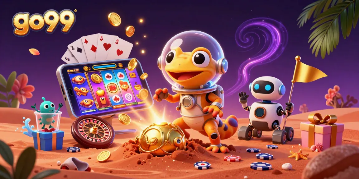 Experience the thrills of go99 with a Martian gecko discovering a golden casino on Mars.