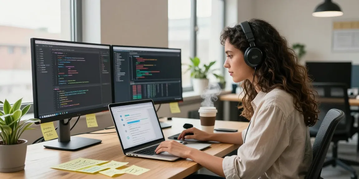 Youthful developer focused on designing crush ai chatbot interface in a bright tech workspace.