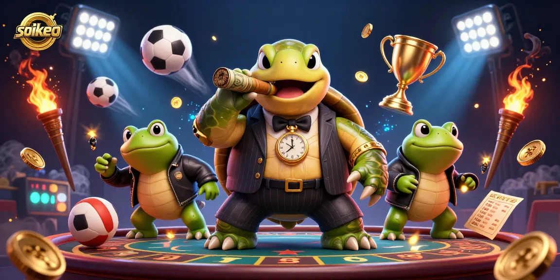 Engage in soikeo sports betting with a vibrant illustration featuring a turtle in a mobster suit.