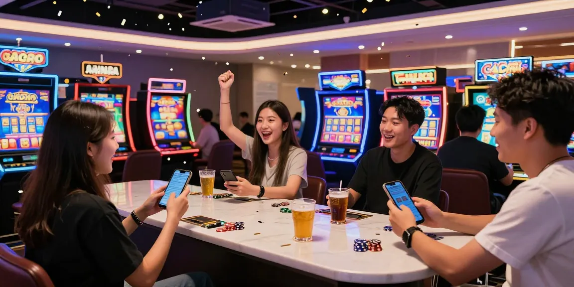 Engaged players celebrating wins at a slot gacor online casino.