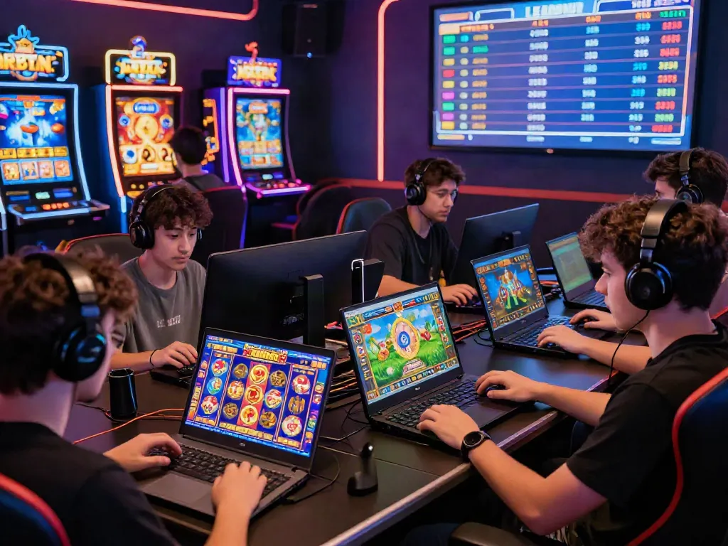 Players enjoying slot online games in a lively virtual casino atmosphere, displaying vibrant graphics and engaging gameplay.