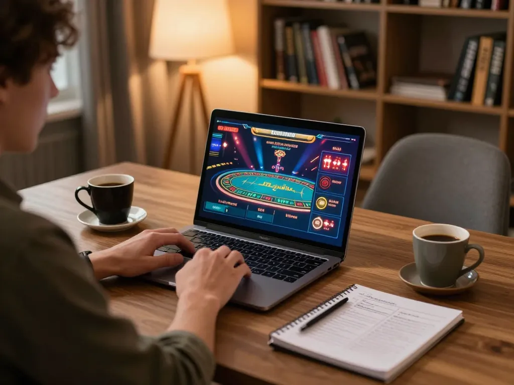 Engaged player enjoying lc88 online gaming experience with live dealer setup and strategic notes