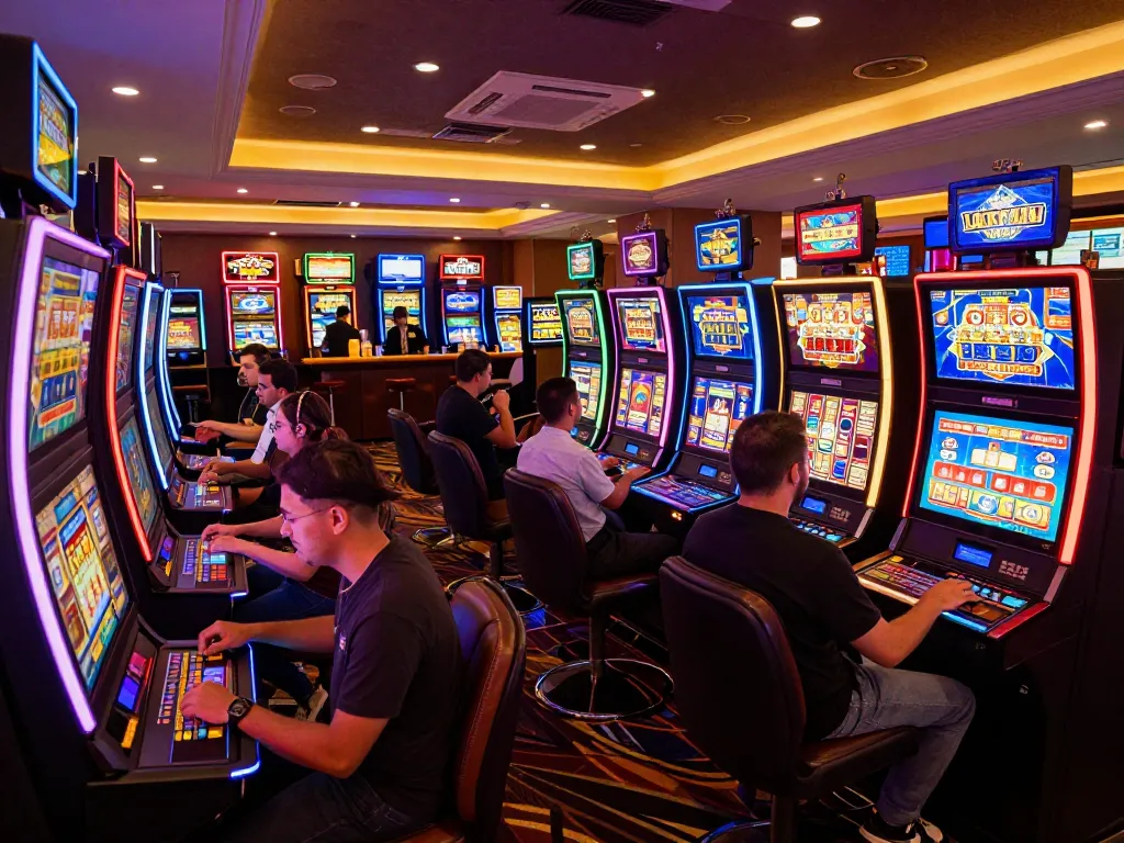 Trải nghiệm trò chơi hấp dẫn tại các máy slot đầy màu sắc của Luckywin, làm nổi bật những tương tác thú vị của người chơi và màn hình rực rỡ.