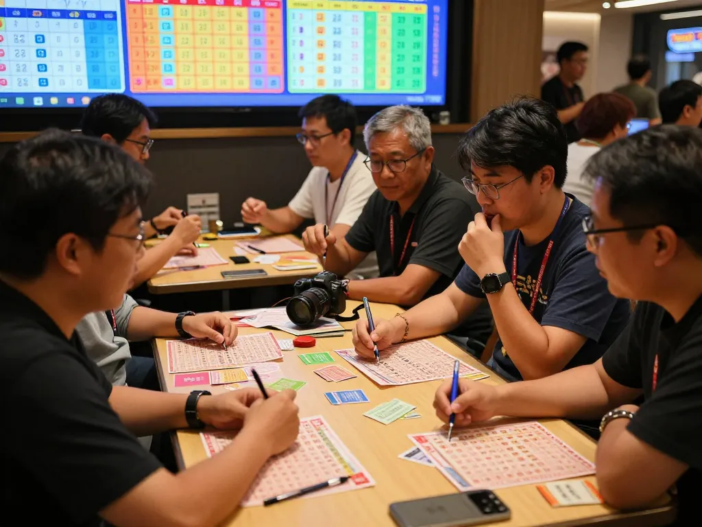 Togel Hongkong players analyzing numbers and strategies during an exciting games night.