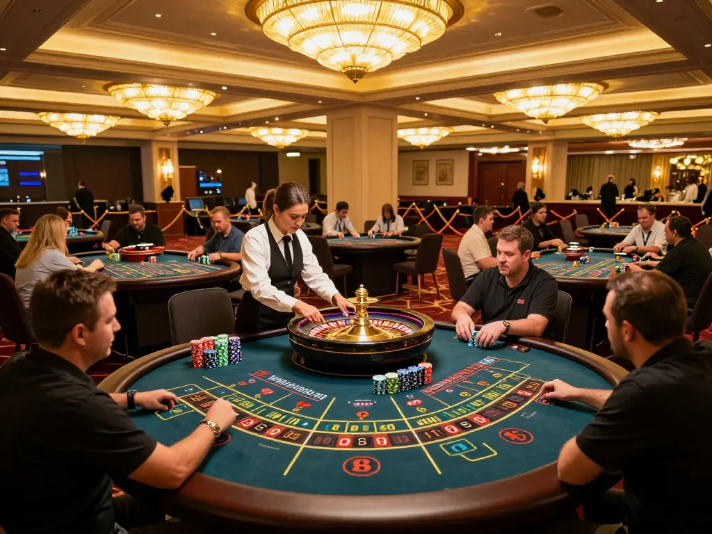 Players engaging in roulette at sky88 casino, a vibrant atmosphere filled with excitement.