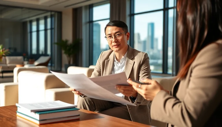 Reviewing Family Law Financial Agreements with a professional advisor in an office.