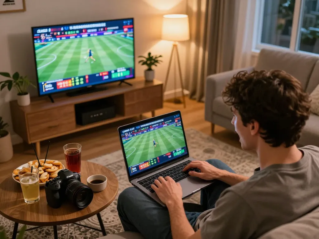 Engaging in exciting sports betting on a laptop at home, superjp gaming experience.