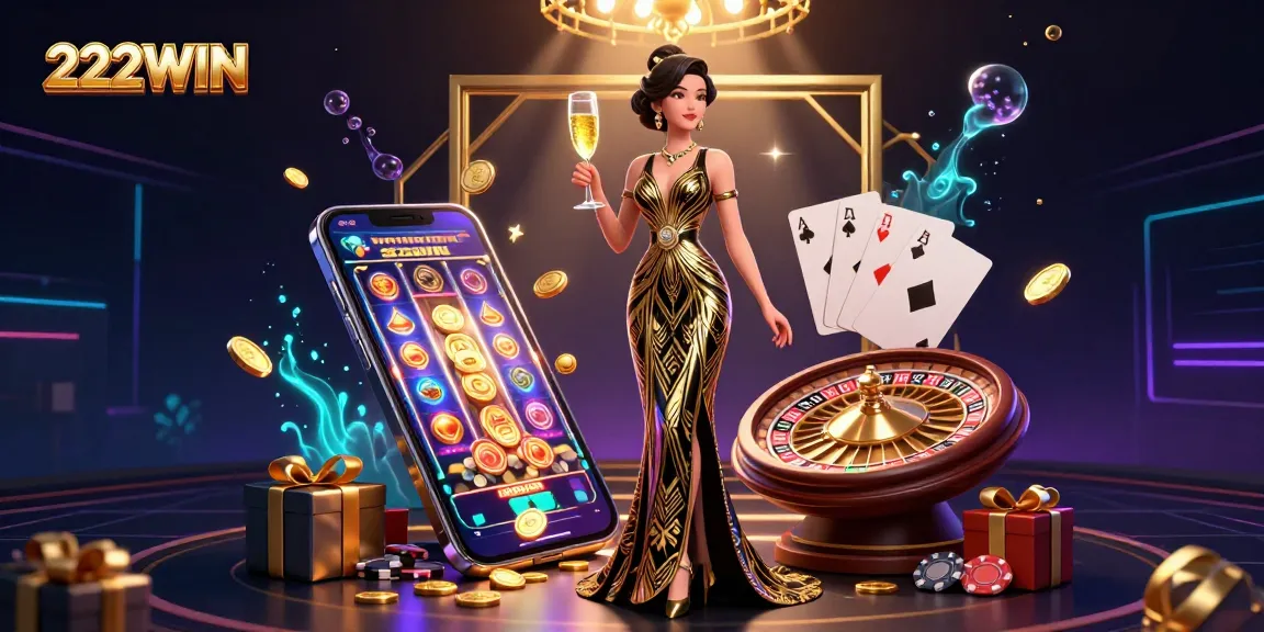 Experience excitement with 222WIN as elegant Asian woman enjoys a luxurious casino atmosphere.