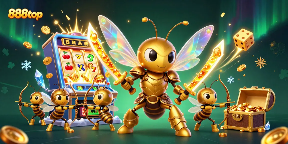 Experience the thrill at 888top with a dynamic illustration of exciting casino games and vibrant characters.