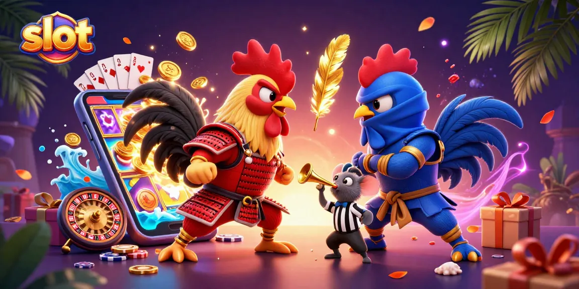 Spin and win with exciting slot games featuring dynamic cartoon fighting roosters.