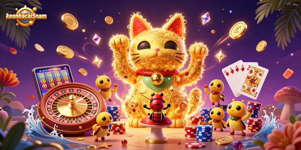 Experience exciting wins with keonhacai5nam as golden fireflies illuminate lucky casino symbols.