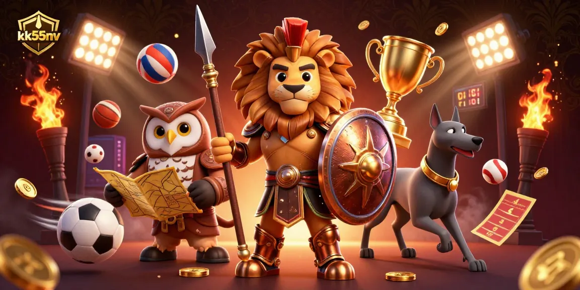 Engage with thrilling gameplay at kk55nv featuring a majestic Spartan lion and sports elements.
