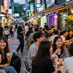 강남의 퀸알바 관련 유흥가에서 즐기는 밤의 젊은이들 모습