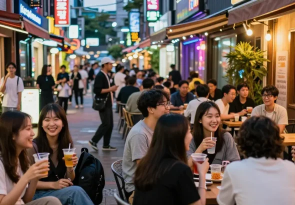 강남의 퀸알바 관련 유흥가에서 즐기는 밤의 젊은이들 모습